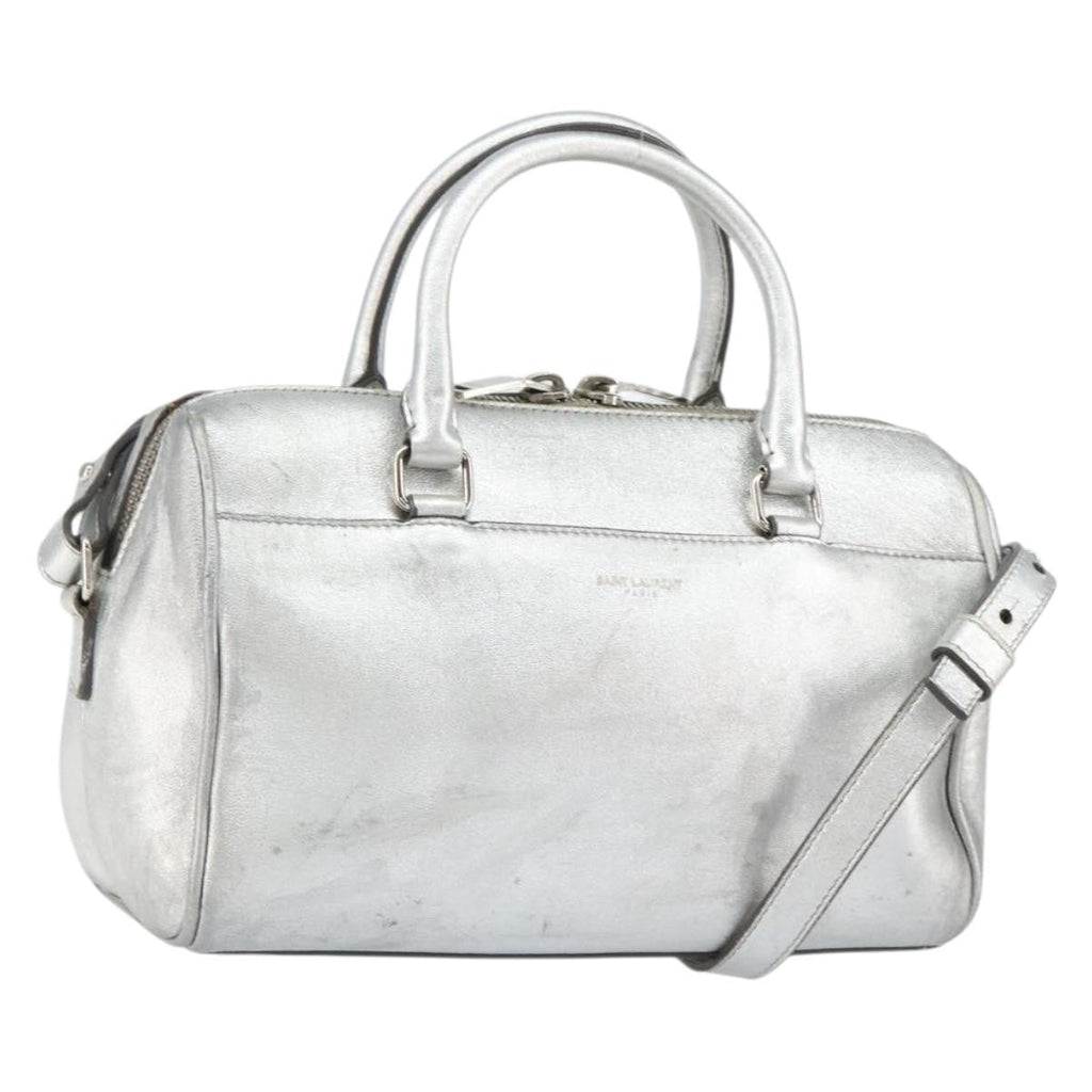 Saint Laurent Classic Duffle Bag Leather Silver Leather Handbag (Authentic  )