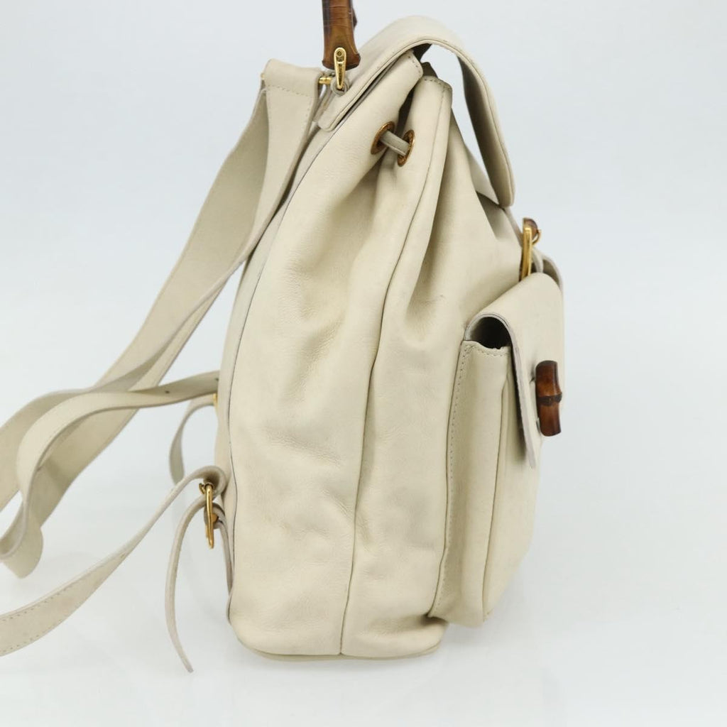 Gucci Vintage Bamboo Backpack Leather White Leather Backpack Bag (Authentic  )