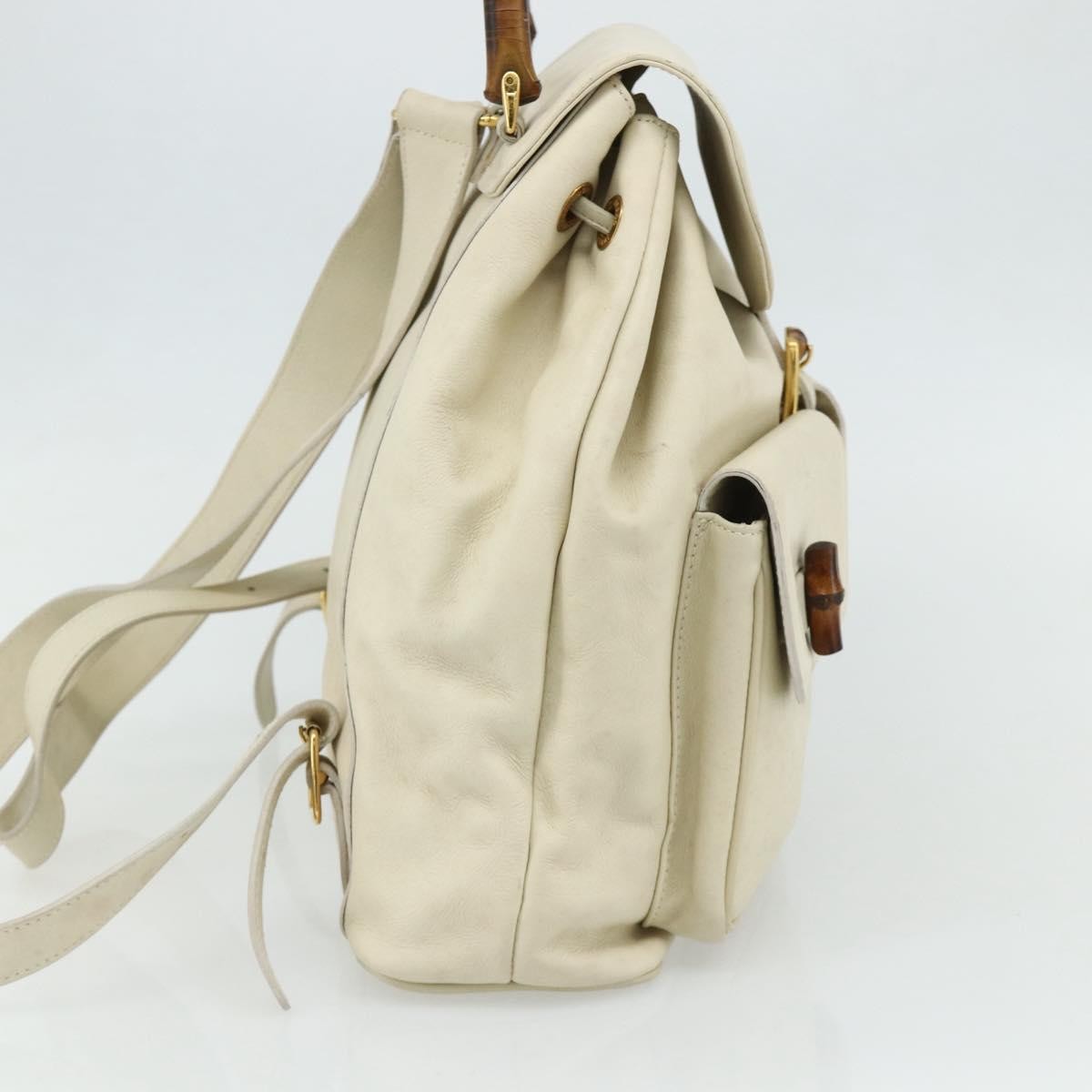 Gucci Vintage Bamboo Backpack Leather White Leather Backpack Bag (Authentic  )