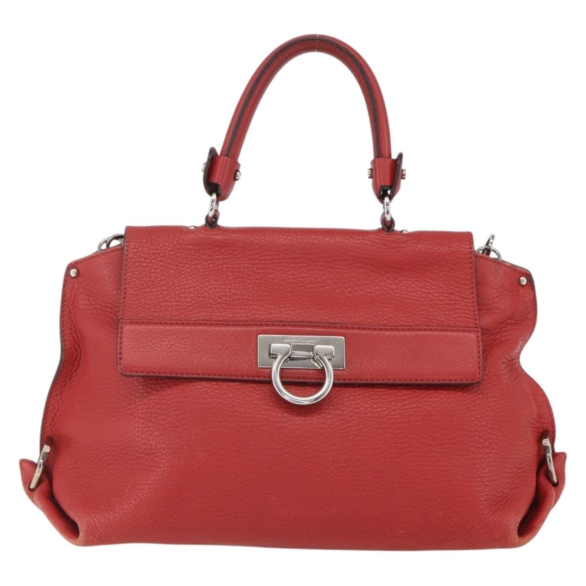 Salvatore Ferragamo Sofia Satchel Grainy Leather Red Leather Handbag (Authentic  )