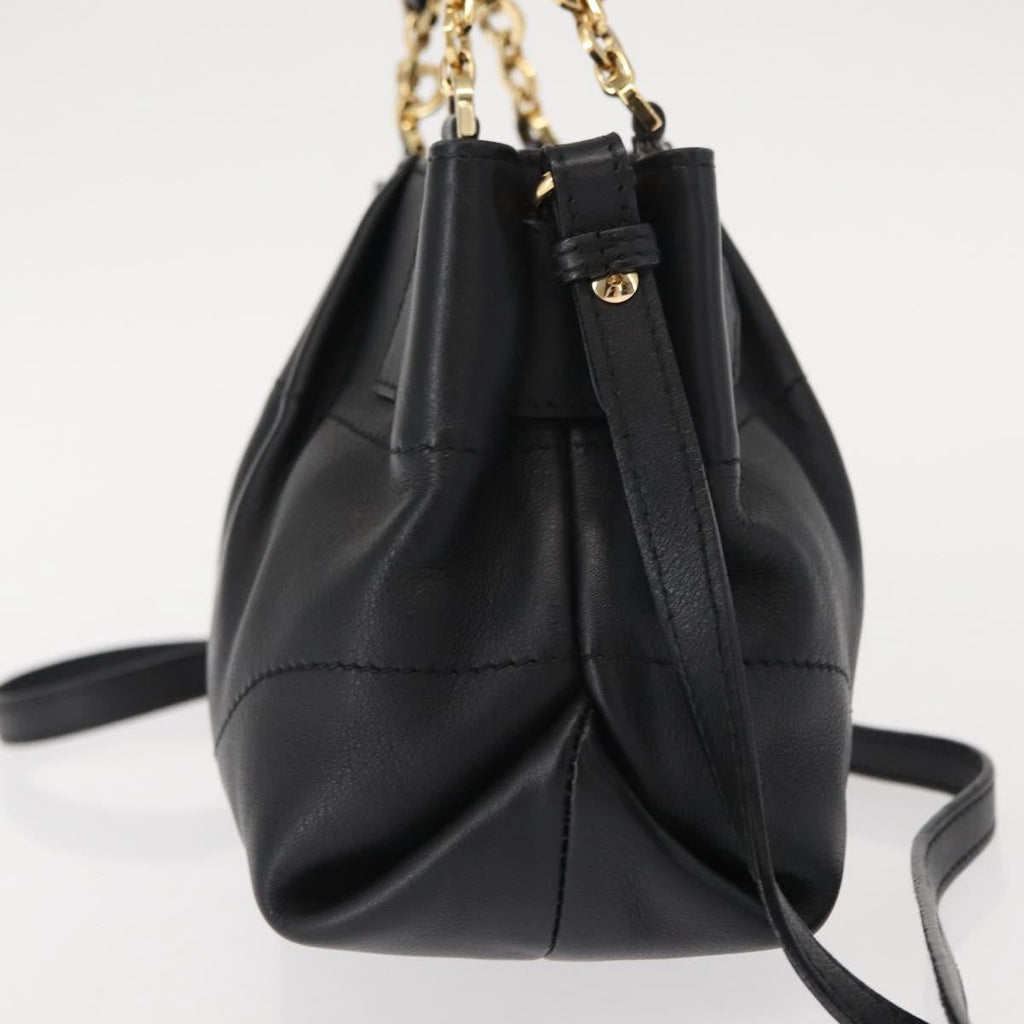 Salvatore Ferragamo W Chain Tote Leather Black Leather Handbag (Authentic  )