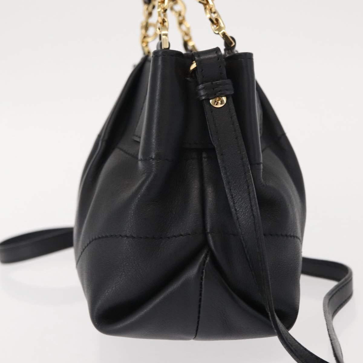 Salvatore Ferragamo W Chain Tote Leather Black Leather Handbag (Authentic  )