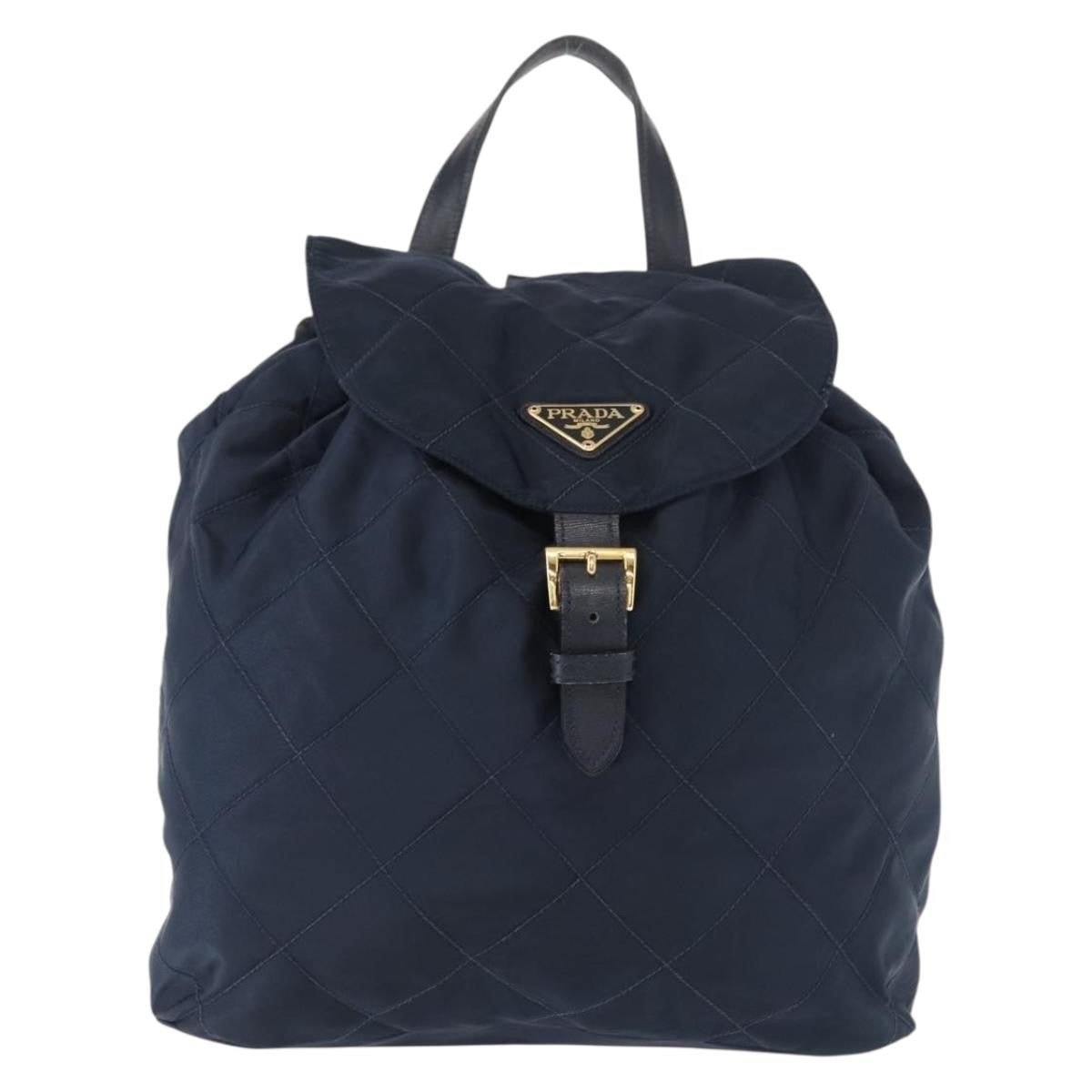 Prada Buckle Backpack Quilted Tessuto Navy Nylon Backpack Bag (Authentic  )