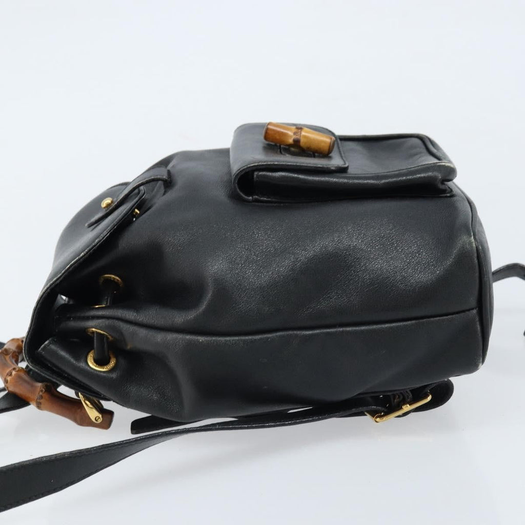 Gucci Vintage Bamboo Backpack Leather Black Leather Backpack Bag (Authentic  )
