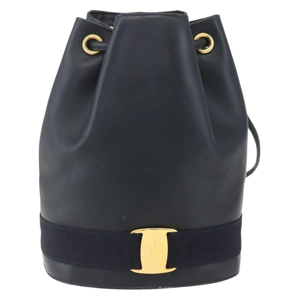 Salvatore Ferragamo Vala Backpack Leather Navy Leather Backpack Bag (Authentic  )