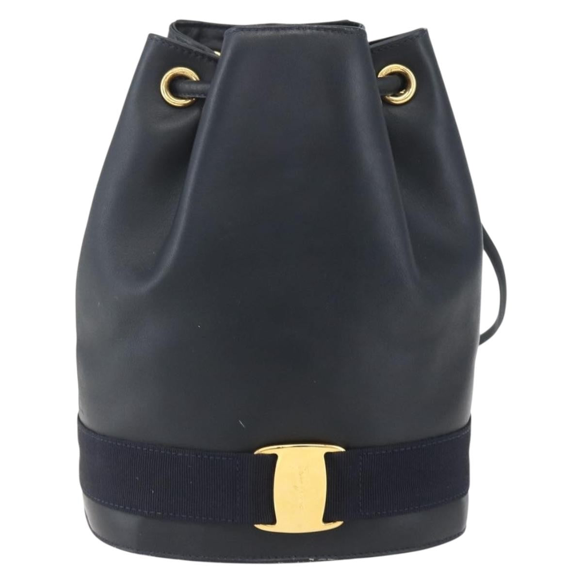 Salvatore Ferragamo Vala Backpack Leather Navy Leather Backpack Bag (Authentic  )