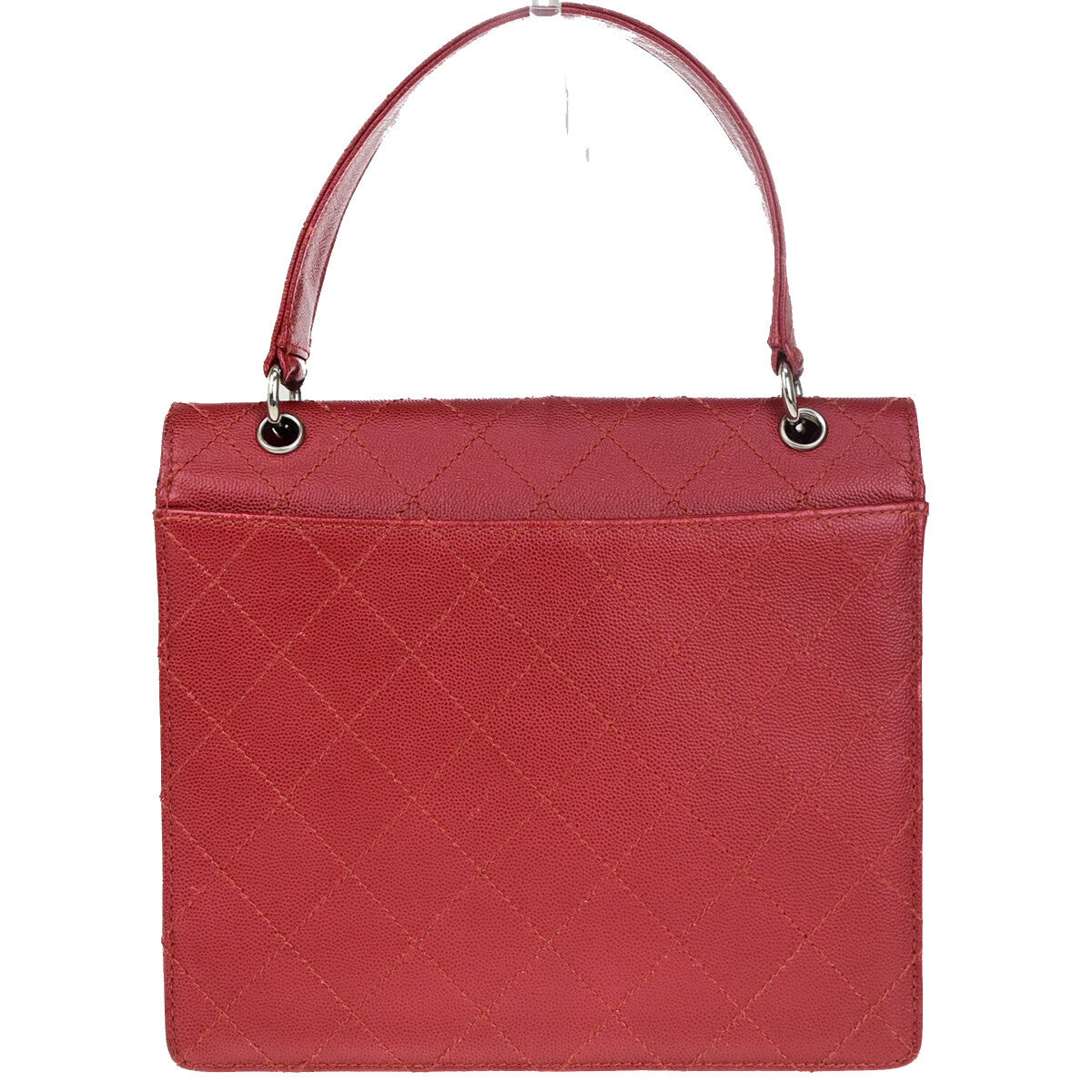 Chanel Vintage Cc Flap Top Handle Calfskin Leather Red Calfskin Bag ( )