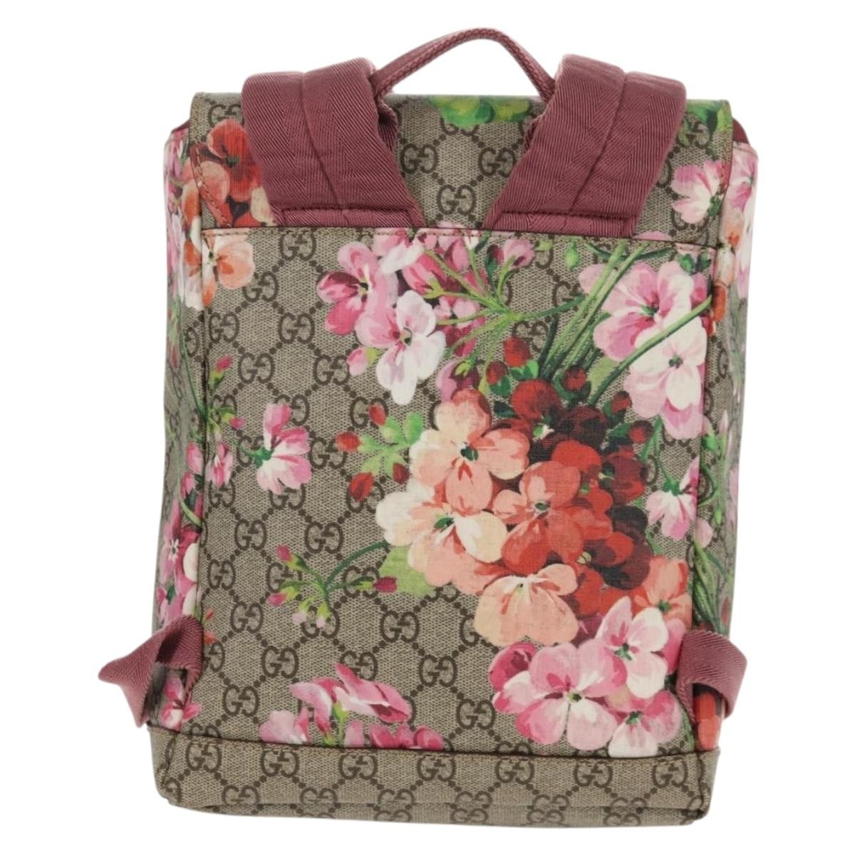 Gucci Buckle Backpack Blooms Print Gg Coated Canvas Beige Canvas Backpack Bag (Authentic  )