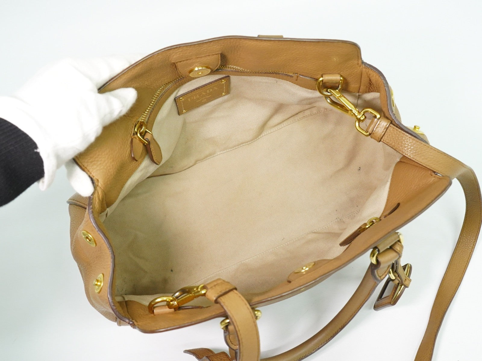 Prada Vintage Handbag Leather Beige Leather Handbag (Authentic  )