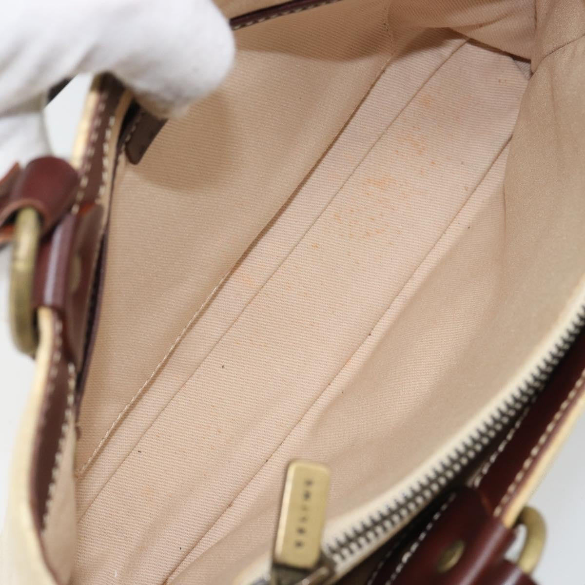 Celine Vintage Macadam Handbag Canvas And Leather Beige Canvas Handbag (Authentic  )