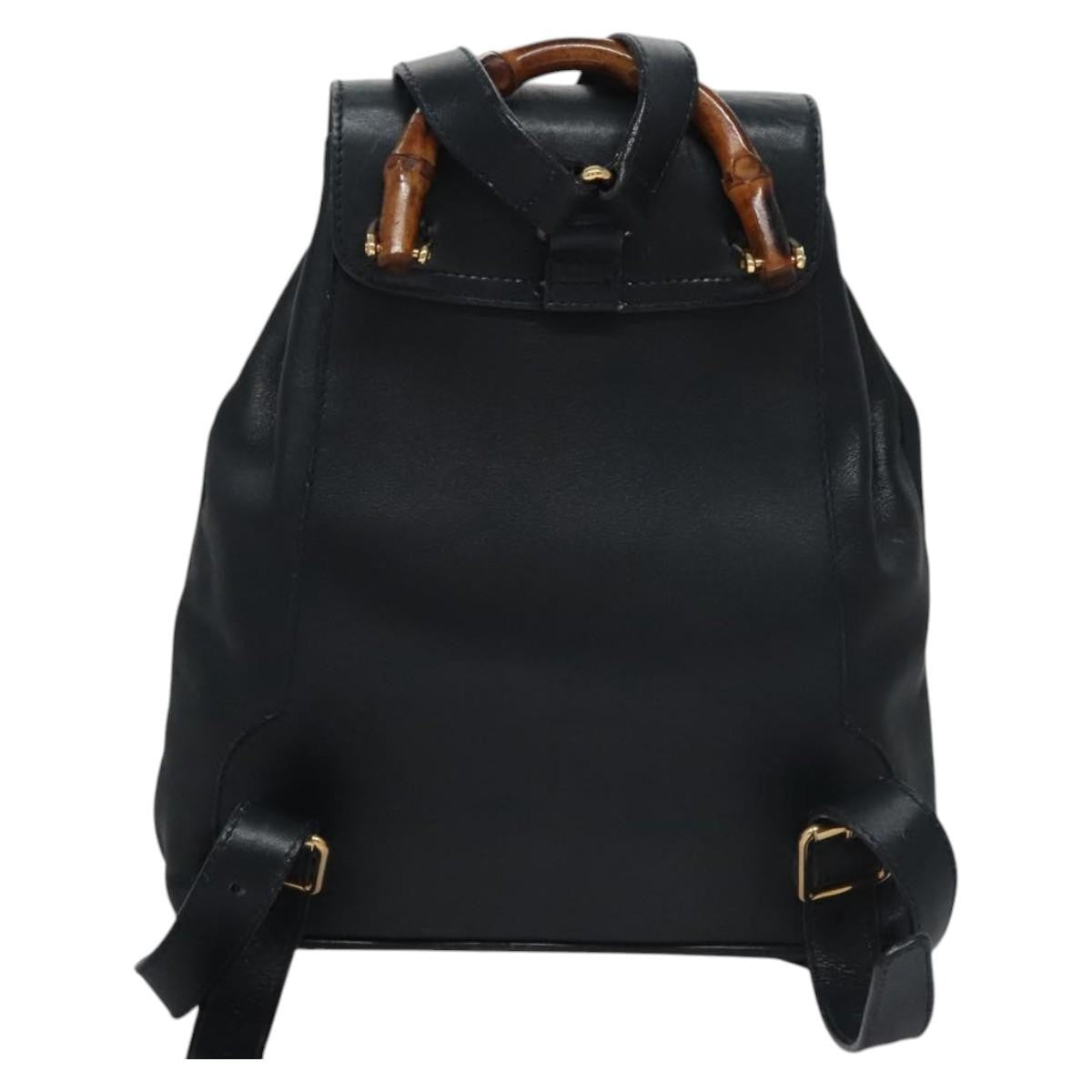 Gucci Vintage Bamboo Backpack Leather Black Leather Backpack Bag (Authentic  )