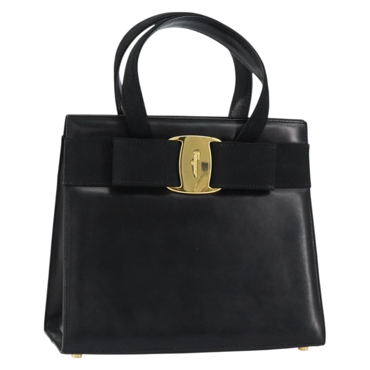 Salvatore Ferragamo Convertible Vara Bow Tote Leather Black Leather Handbag (Authentic  )