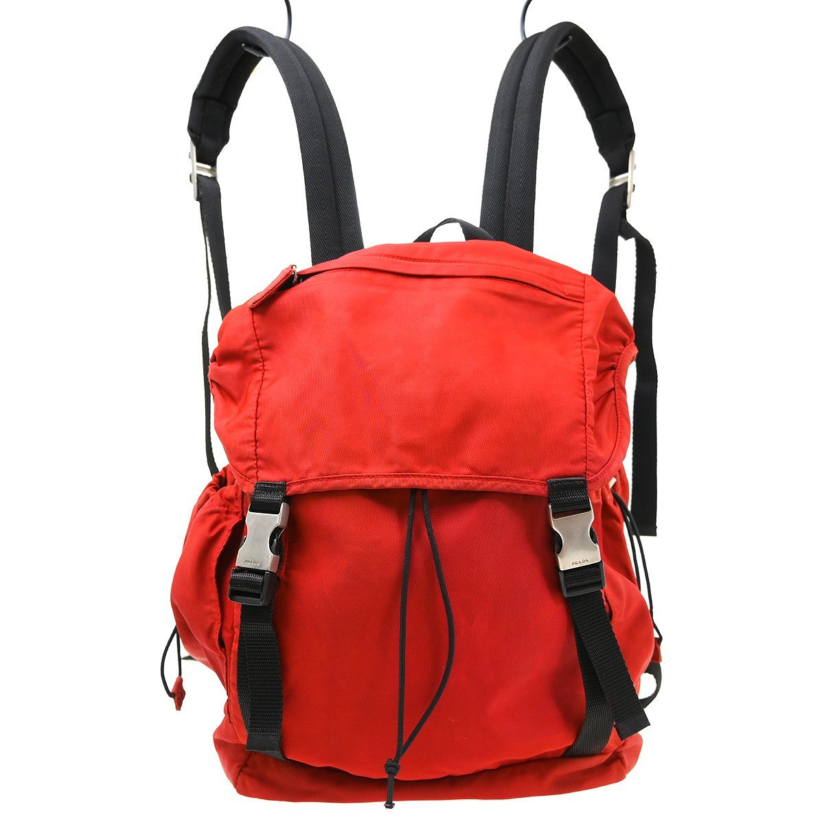 Prada Double Buckle Backpack Tessuto Red Nylon Backpack Bag ( )