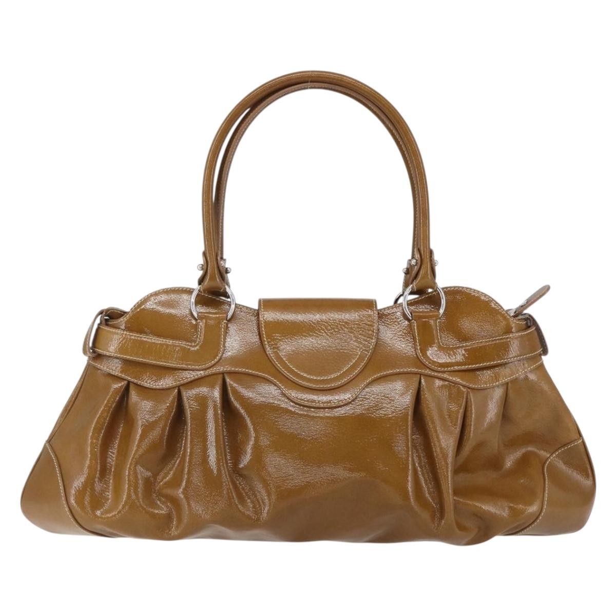 Salvatore Ferragamo Gancini Handbag Patent Leather Brown Patent_Leather Handbag (Authentic  )