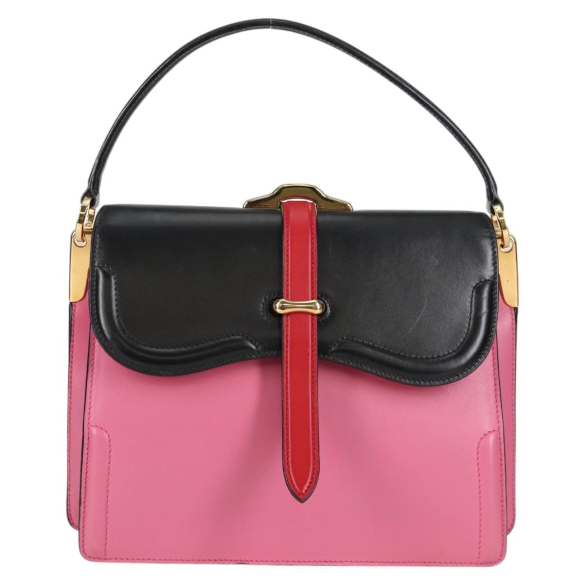 Prada Belle Top Handle Bag City Calf Pink Leather Bag (Authentic  )