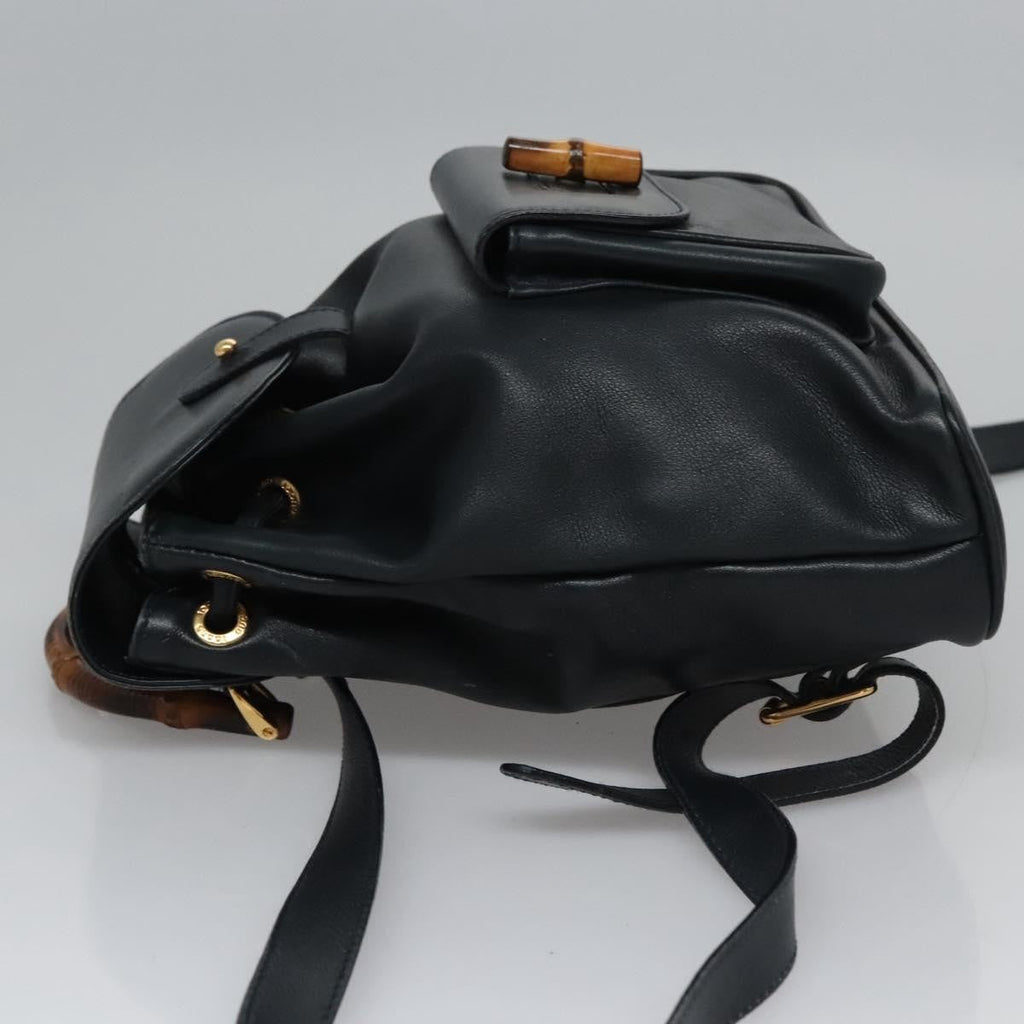 Gucci Vintage Bamboo Backpack Leather Black Leather Backpack Bag (Authentic  )