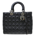 Christian Dior Vintage Lady Dior Bag Cannage Quilt Lambskin Black Leather Handbag ( )