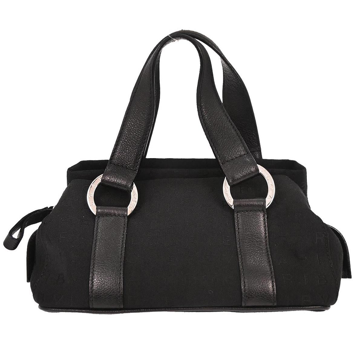 Bvlgari Logomania Handbag Canvas Black Canvas Handbag (Authentic  )