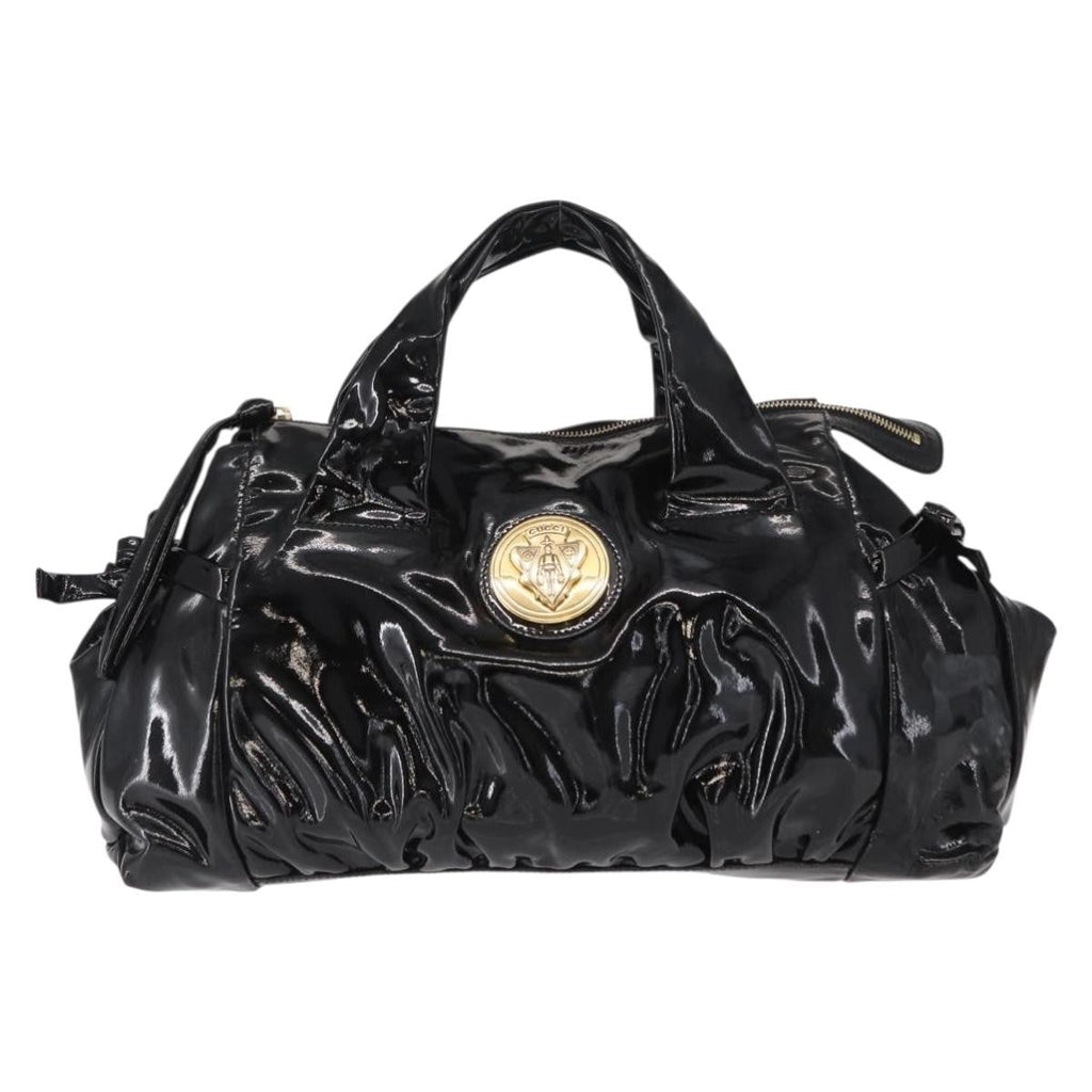 Gucci Hysteria Convertible Top Handle Bag Patent Black Patent_Leather Handbag (Authentic  )