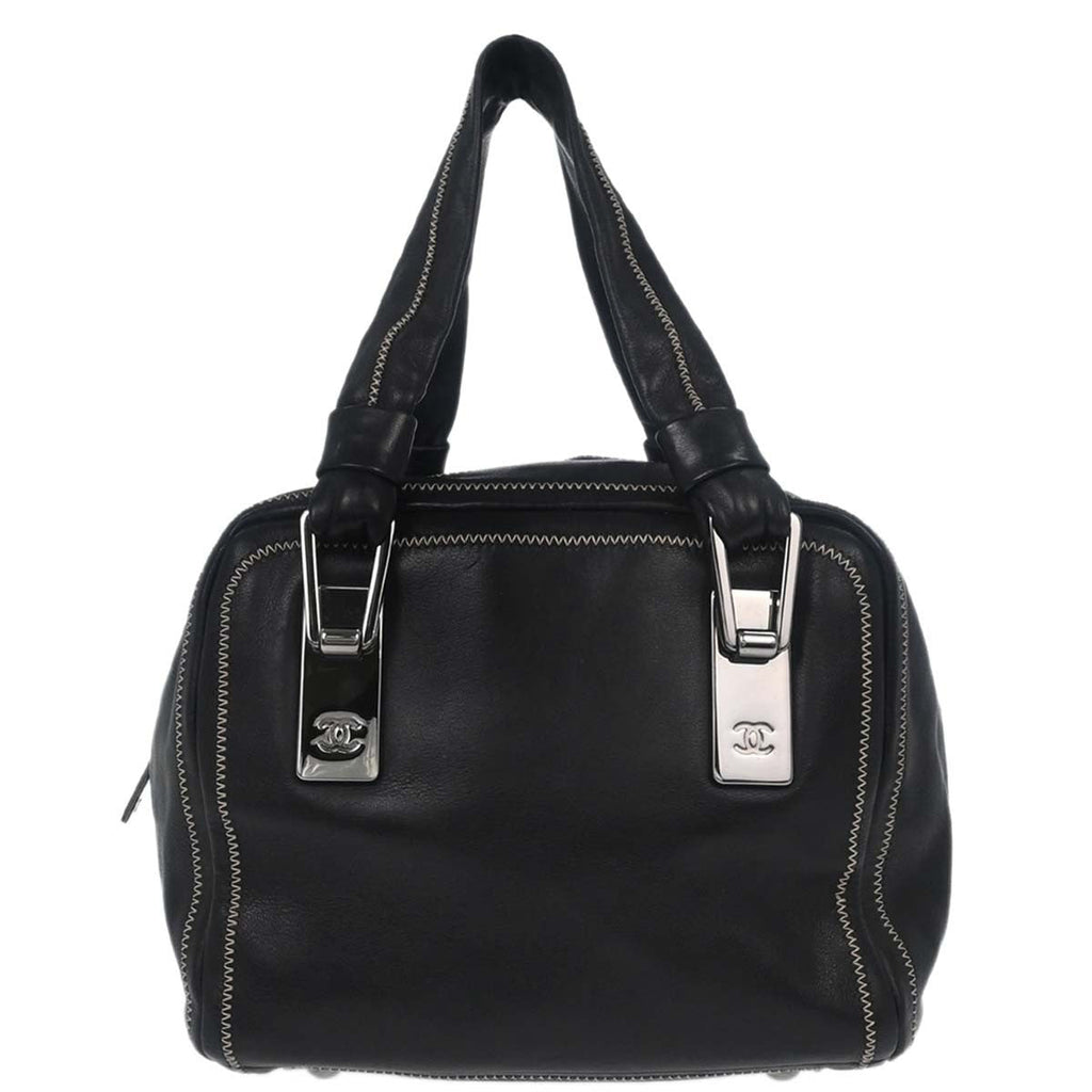 Chanel Cc Bowler Leather Black Leather Handbag (Authentic  )