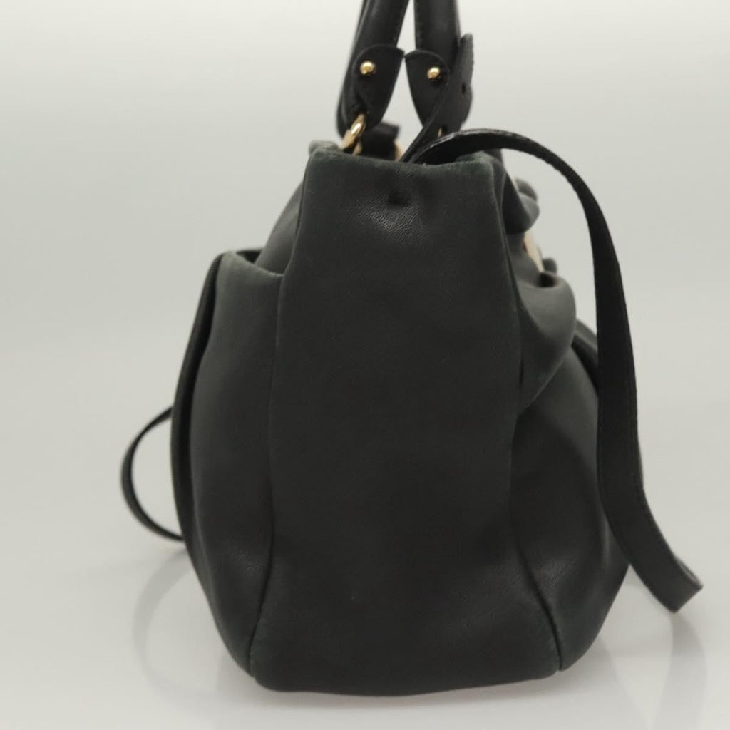 Salvatore Ferragamo Vala Handbag Leather Black Leather Handbag (Authentic  )