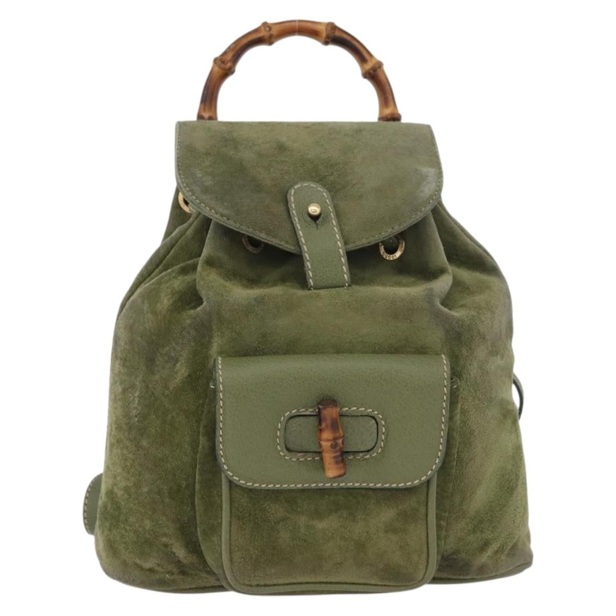 Gucci Gucci Bamboo Backpack Daim Khaki Leather Backpack Bag (Authentic  )