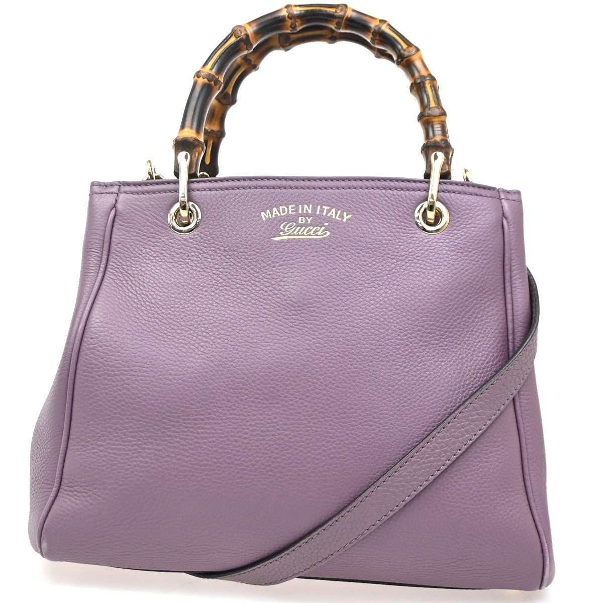 Gucci Bamboo Shopper Tote Leather Purple Leather Handbag (Authentic  )