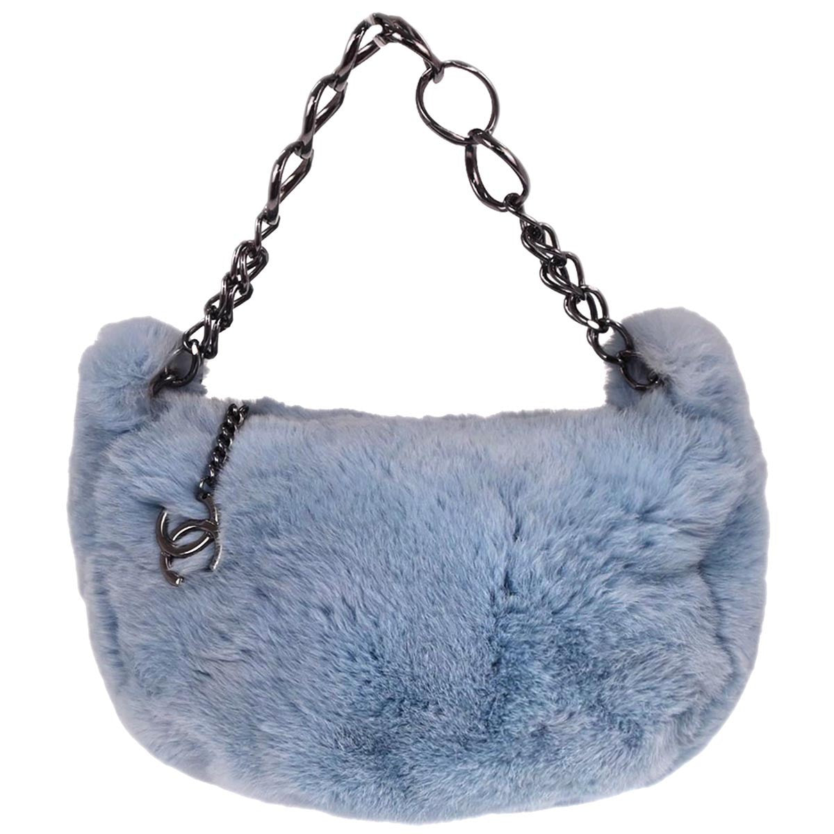 Chanel Chain Hobo Lapin Fur Blue Fur Handbag (Authentic  )