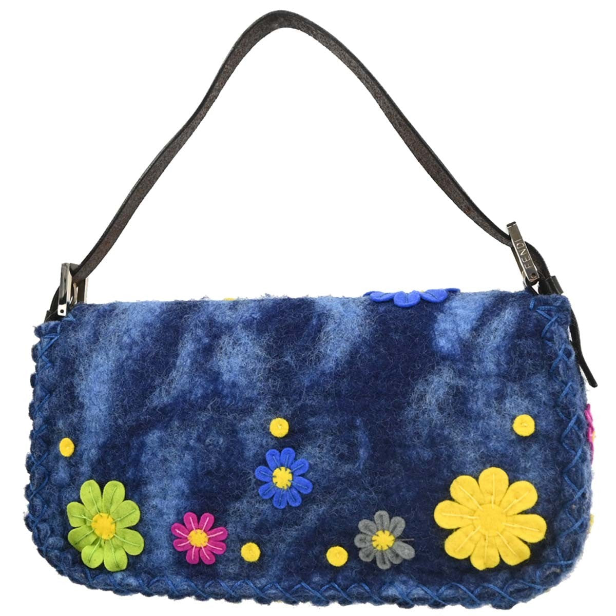 Fendi Baguette Bag Patent Blue Felt,Leather Handbag (Authentic  )