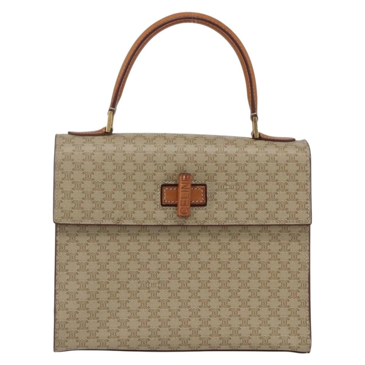 Celine Vintage Macadam Handbag Canvas And Leather Beige Canvas Handbag (Authentic  )