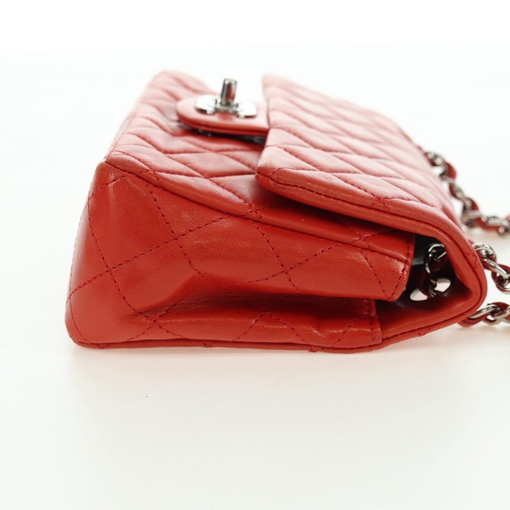 Chanel Flap Shoulder Bag Leather Red Leather Handbag ( )