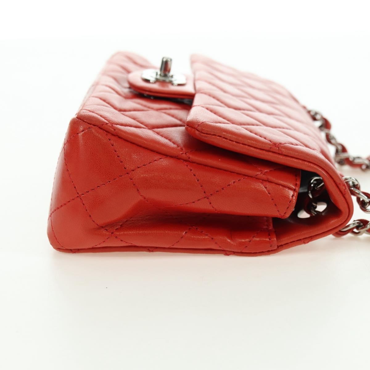 Chanel Flap Shoulder Bag Leather Red Leather Handbag ( )