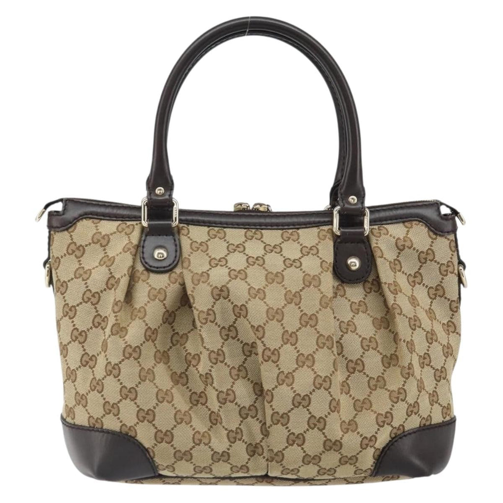 Gucci Sukey Top Handle Satchel Gg Canvas With Leather Beige Canvas Handbag (Authentic  )