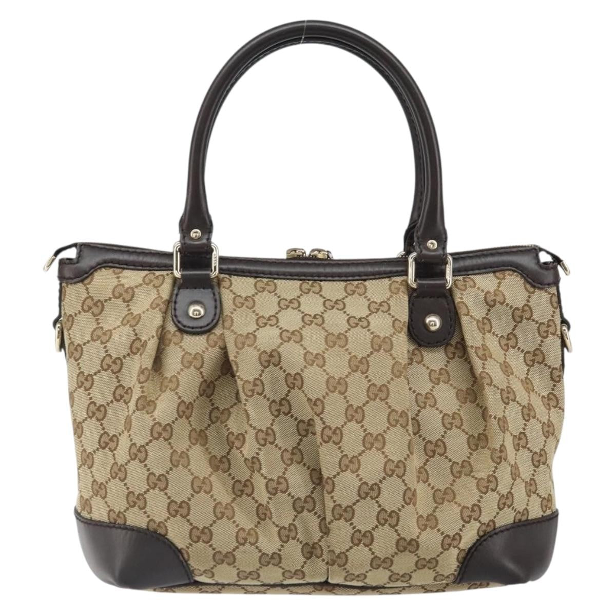 Gucci Sukey Top Handle Satchel Gg Canvas With Leather Beige Canvas Handbag (Authentic  )