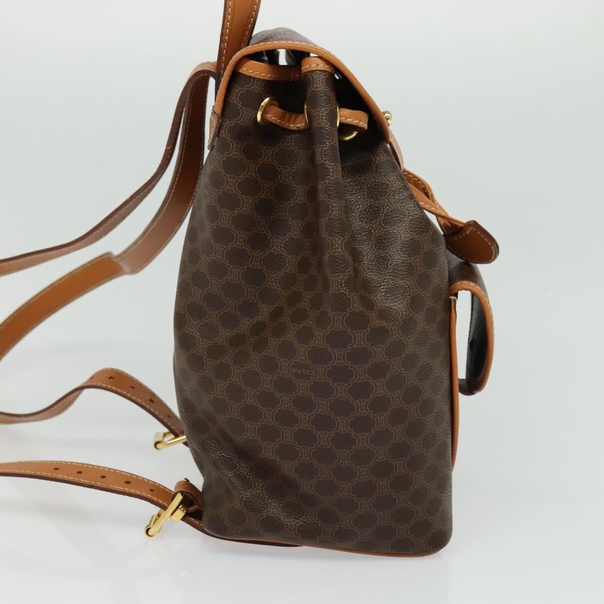 Celine Vintage Macadam Backpack Canvas And Leather Brown Pvc Backpack Bag (Authentic  )