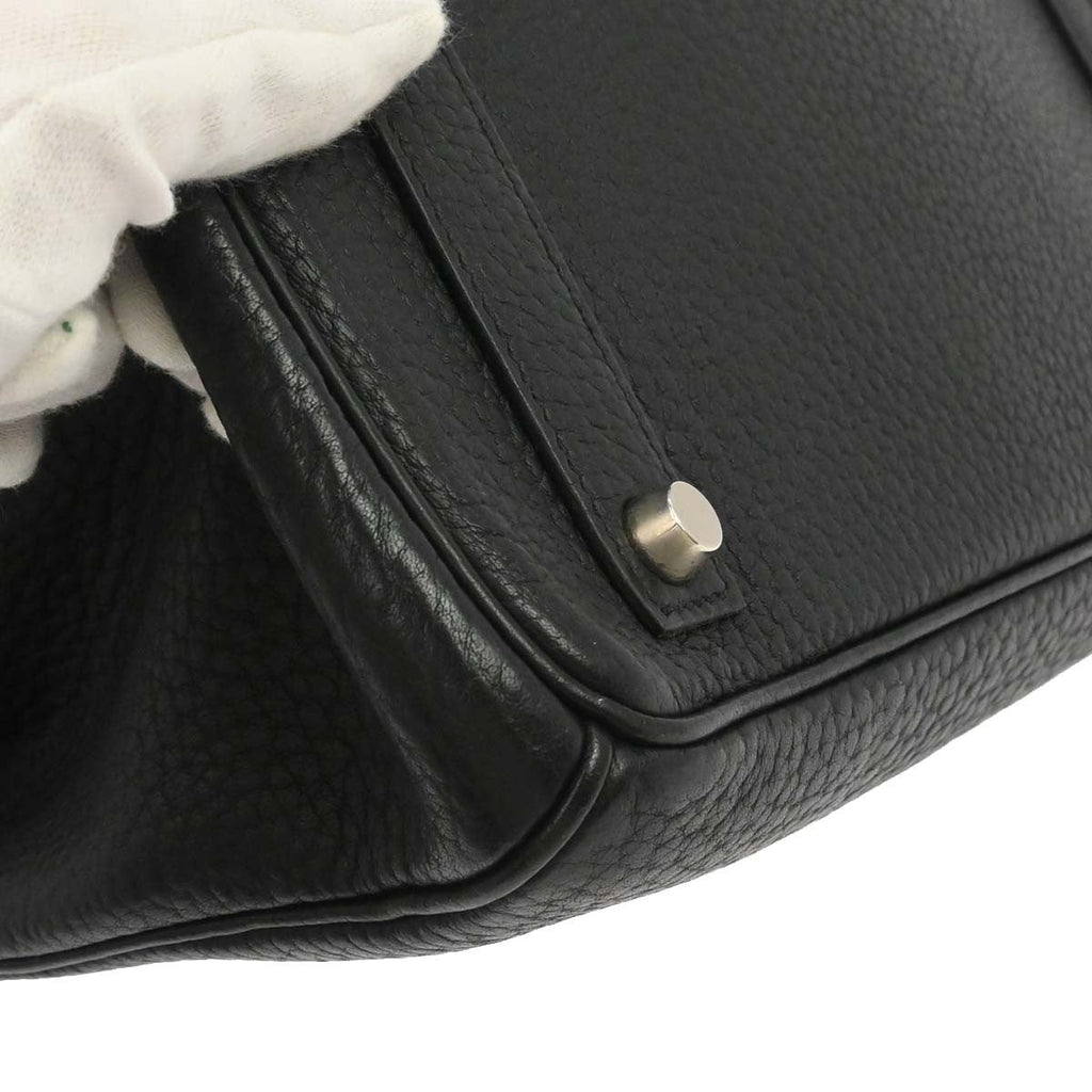 Hermes Hac Birkin Bag Black Fjord With Palladium Hardware Black Leather Handbag (Authentic  )
