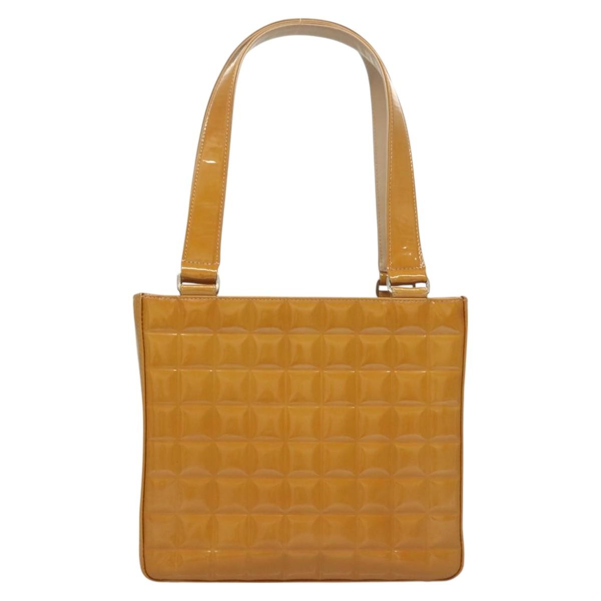 Chanel Chocolate Bar Cc Tote Quilted Patent Yellow Patent_Leather Handbag ( )