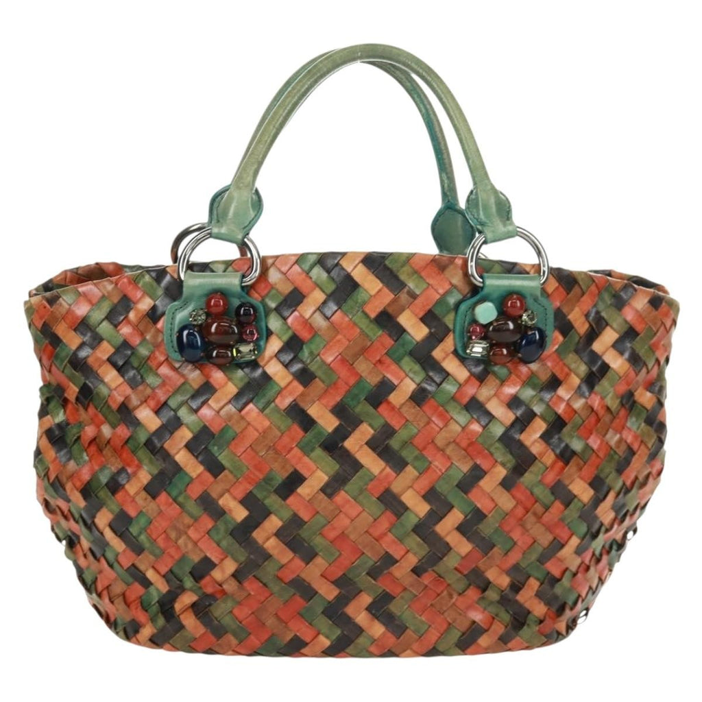 Miu Miu Chain Handle Bag Pleated Leather Multicolour Leather Handbag ( )