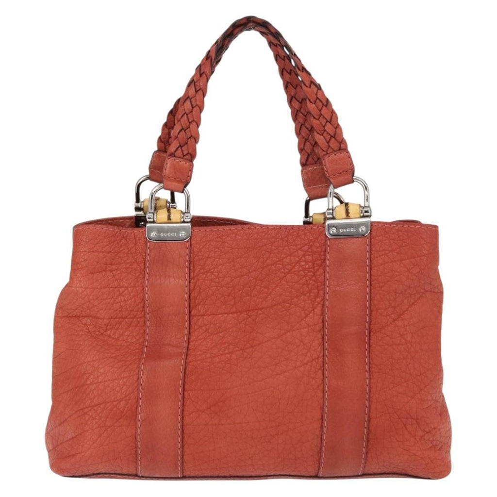 Gucci Vintage Bamboo Handle Bag Leather Red Leather Handbag (Authentic  )