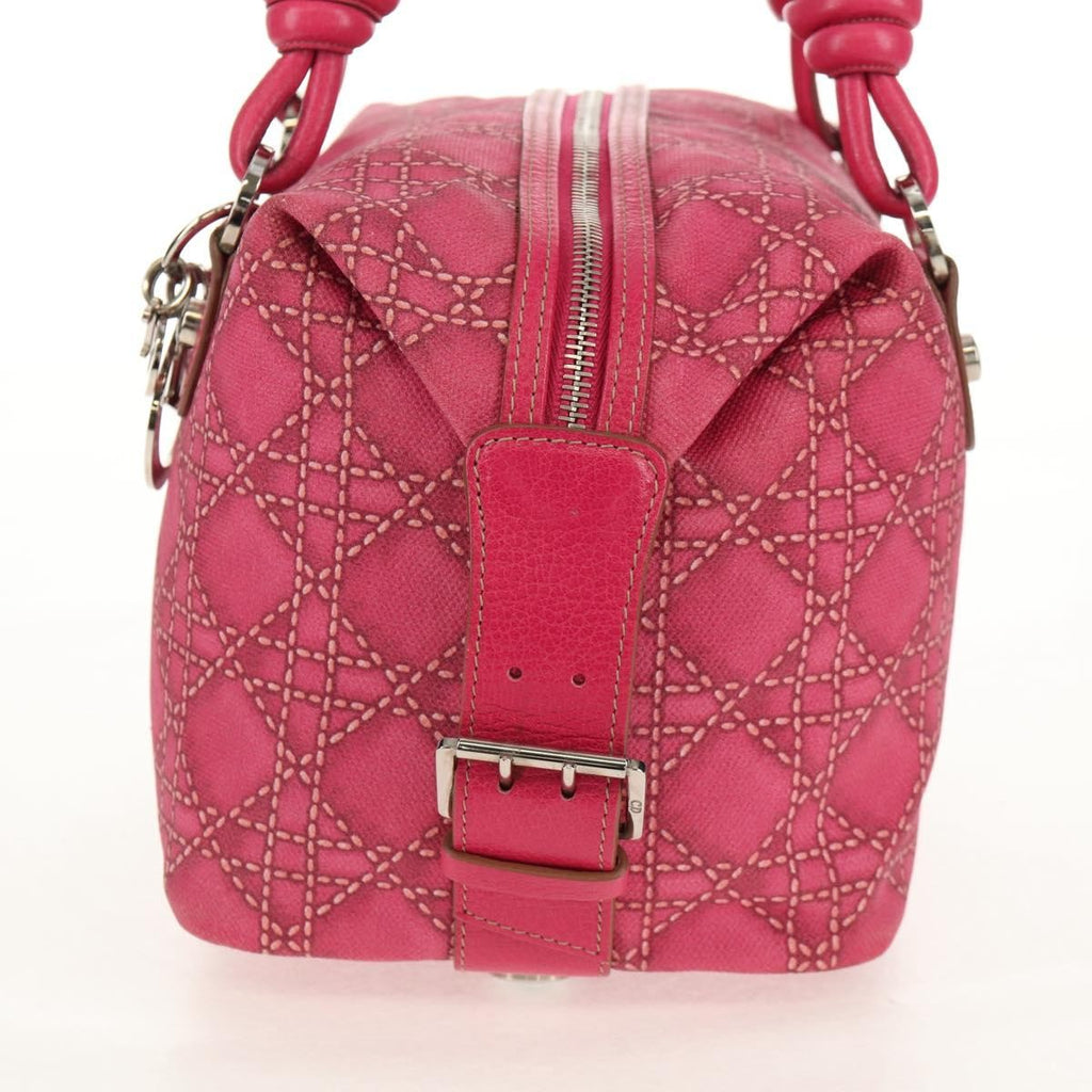 Christian Dior Cannage Handbag Canvas Pink Canvas Handbag (Authentic  )