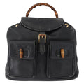 Gucci Vintage Bamboo Backpack Leather Black Leather Backpack Bag (Authentic  )