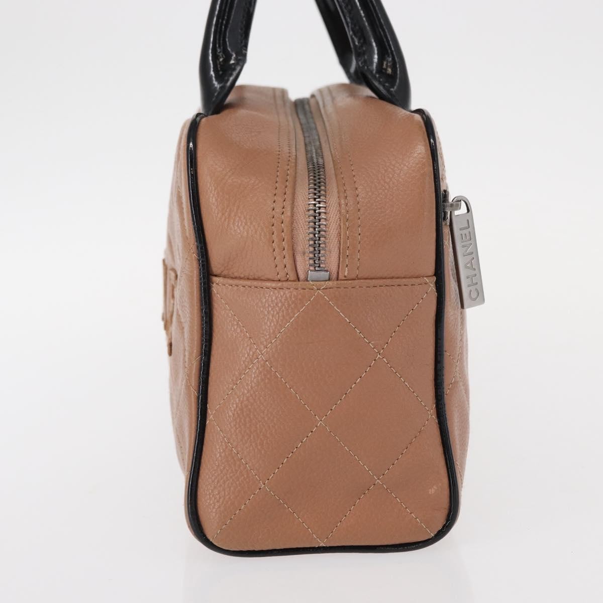 Chanel Embossed Logo Bowler Bag Quilted Caviar Beige Leather Handbag (Authentic  )