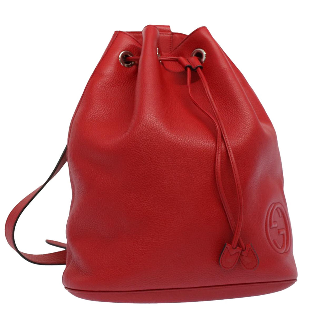Gucci Soho Drawstring Backpack Leather Red Leather Backpack Bag ( )