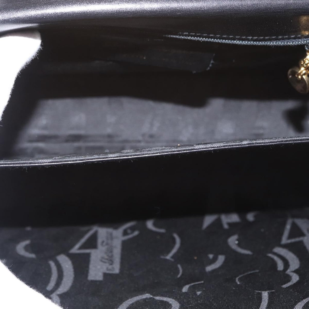 Salvatore Ferragamo Convertible Top Handle Bag Leather Black Leather Handbag (Authentic  )