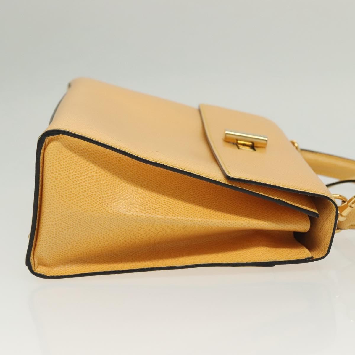 Celine Vintage Convertible Turnlock Top Handle Bag Leather Yellow Leather Bag (Authentic  )