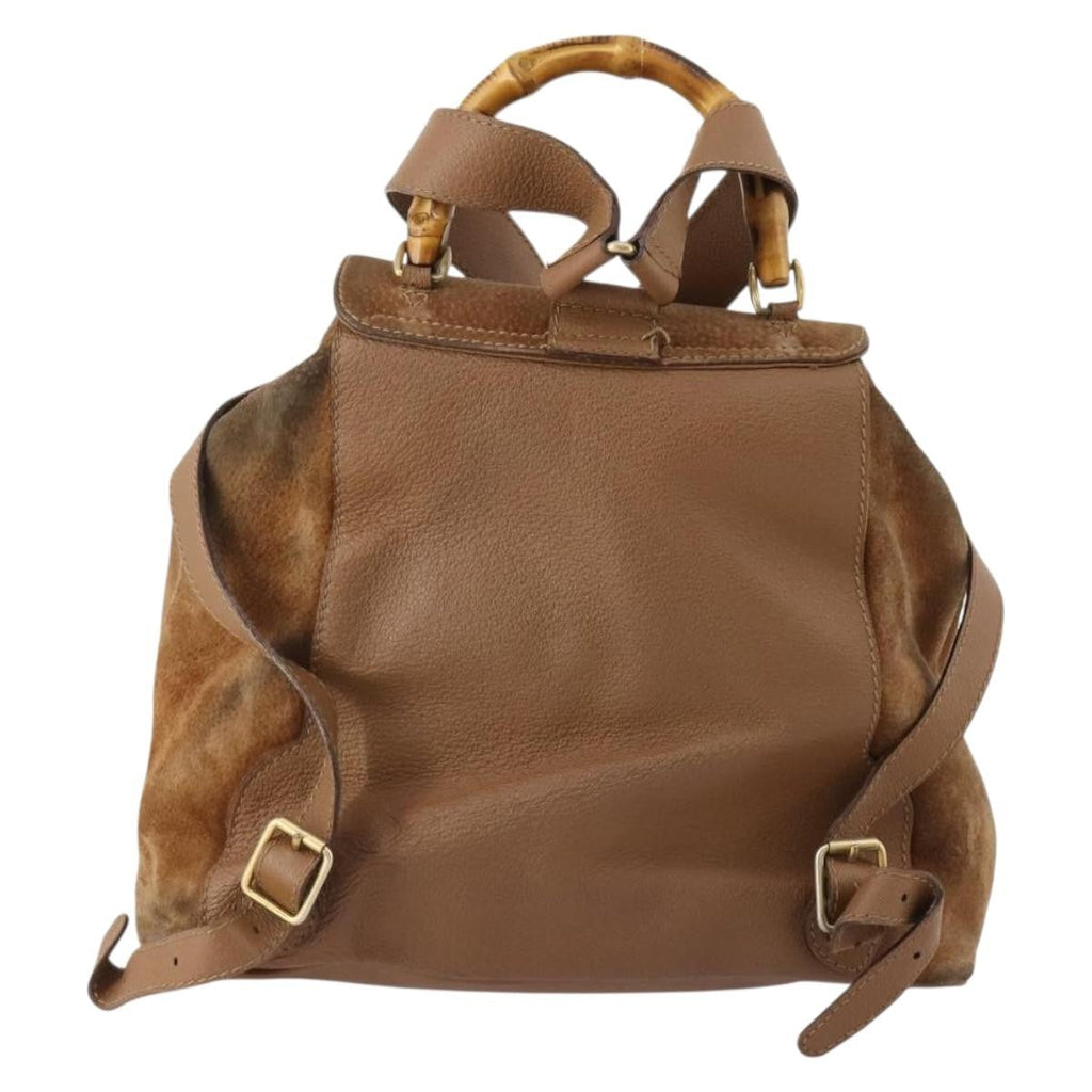 Gucci Vintage Bamboo Backpack Suede And Leather Brown Suede Backpack Bag (Authentic  )