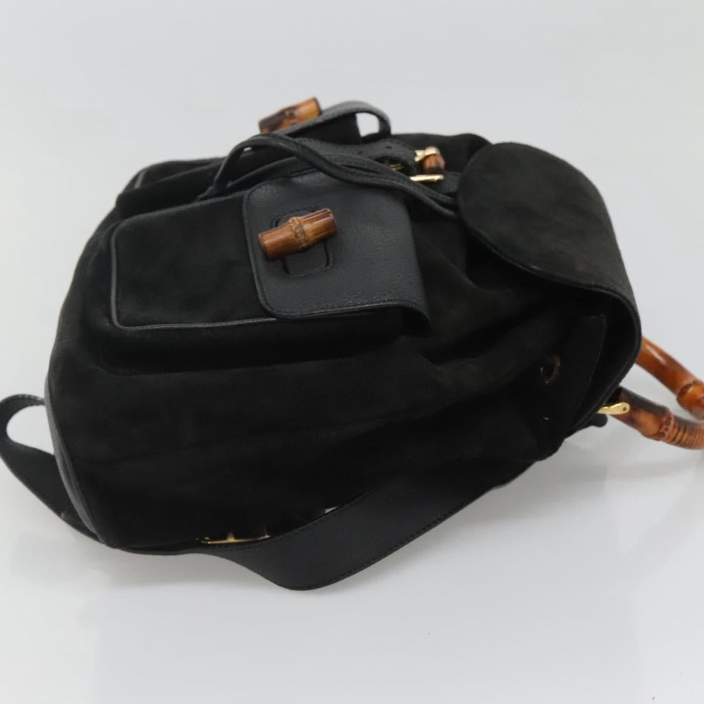Gucci Vintage Bamboo Backpack Suede And Leather Black Suede Backpack Bag (Authentic  )