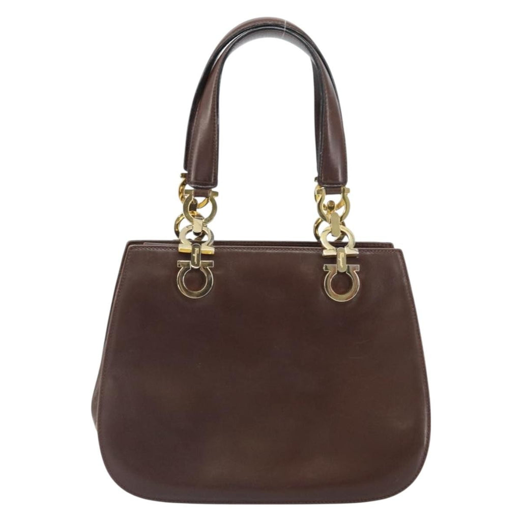 Salvatore Ferragamo Gancini Handbag Leather Brown Leather Handbag (Authentic  )
