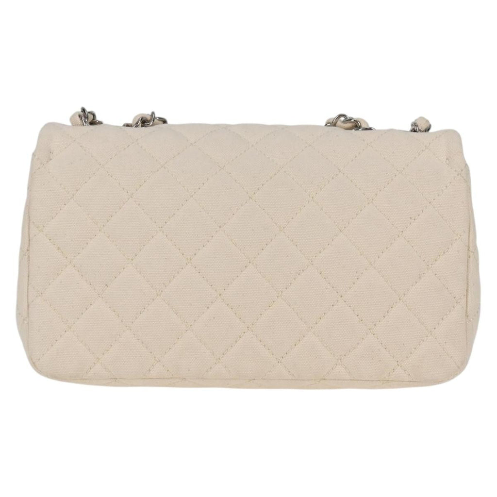 Chanel Cruise Flap Bag Quilted Canvas White Canvas Handbag ( )