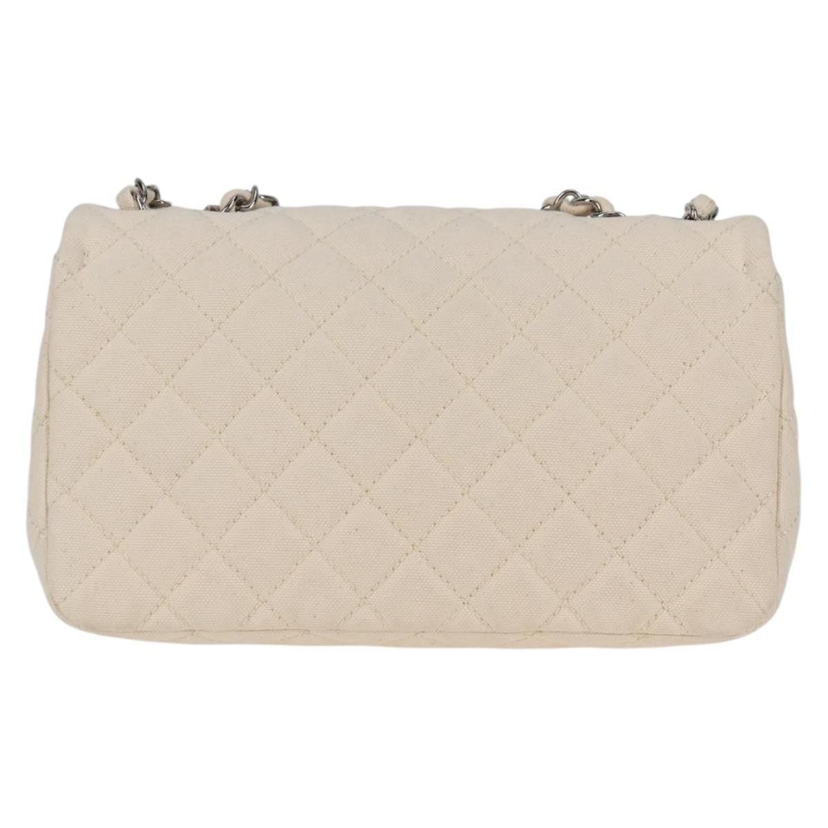 Chanel Cruise Flap Bag Quilted Canvas White Canvas Handbag ( )